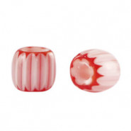 Millefiori kraal 6x7mm - White-red